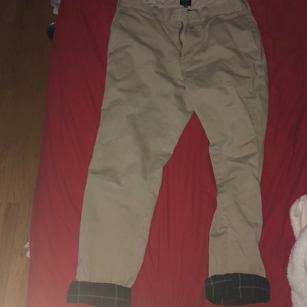 J Crew Sutton straight-fit flannel-lined chinos.